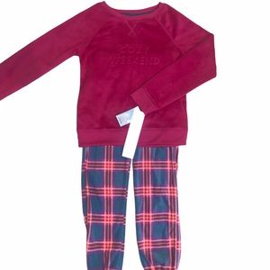Cat & Jack cozy weekend magenta plaid girls pj set